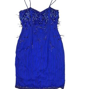 Vintage 90s Alyce Designs purple beaded 100% silk cocktail dress size small
